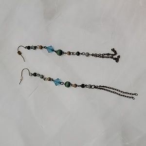 Long blue green beaded earrings